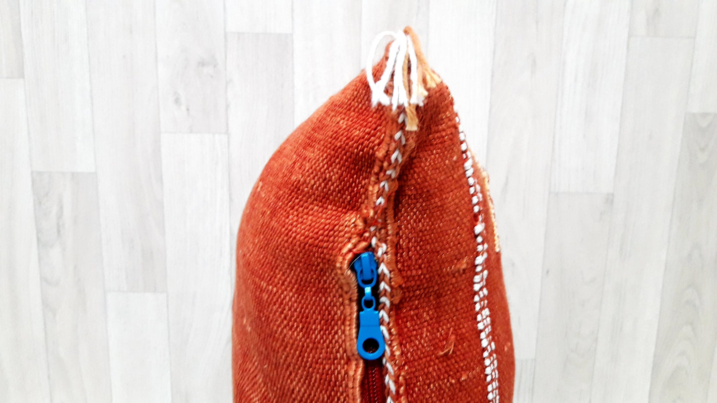 Cactus Silk Cushion Cover - Orange Sabra Pillow - Handmade Morocco Cushion