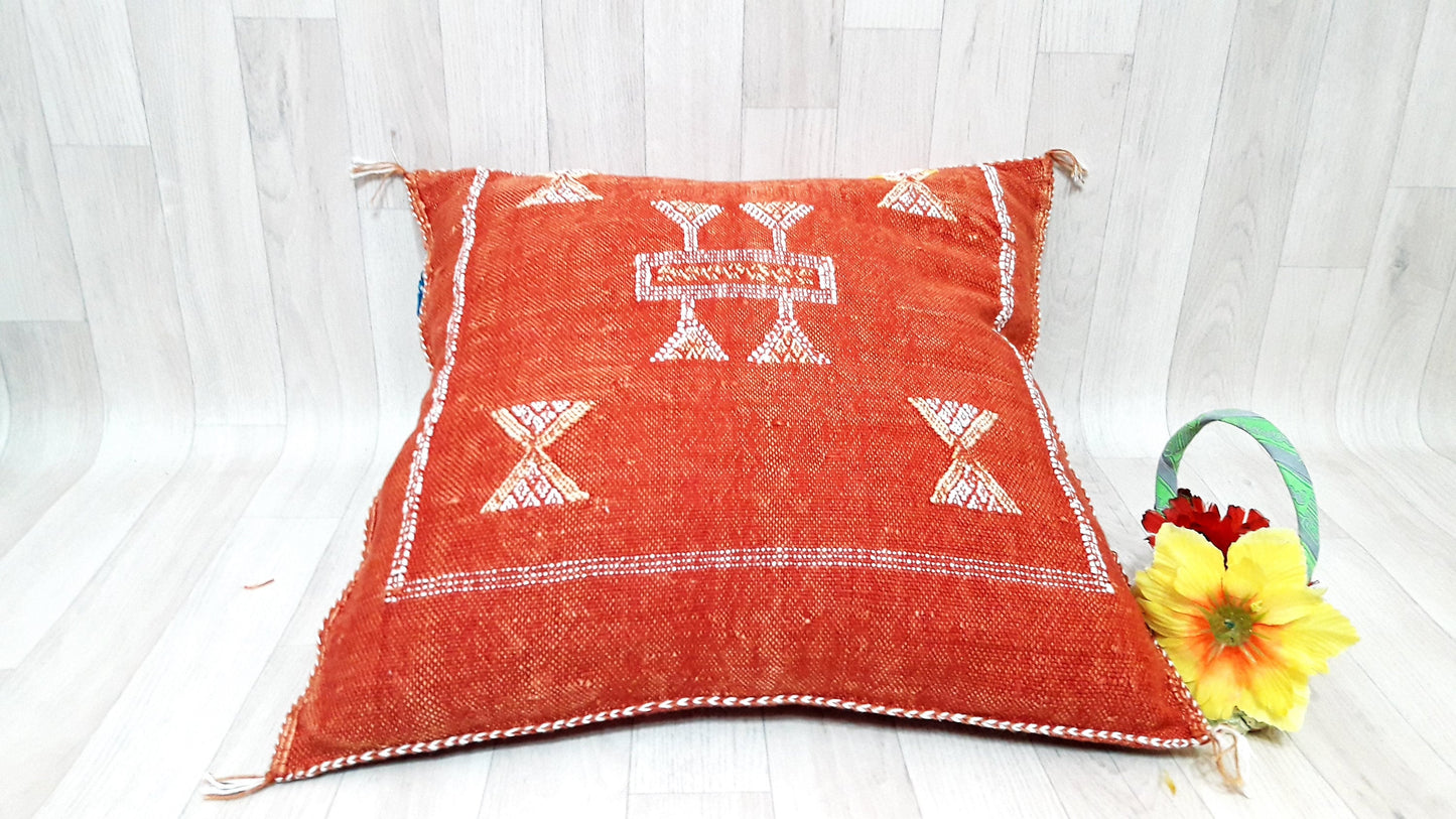 Cactus Silk Cushion Cover - Orange Sabra Pillow - Handmade Morocco Cushion