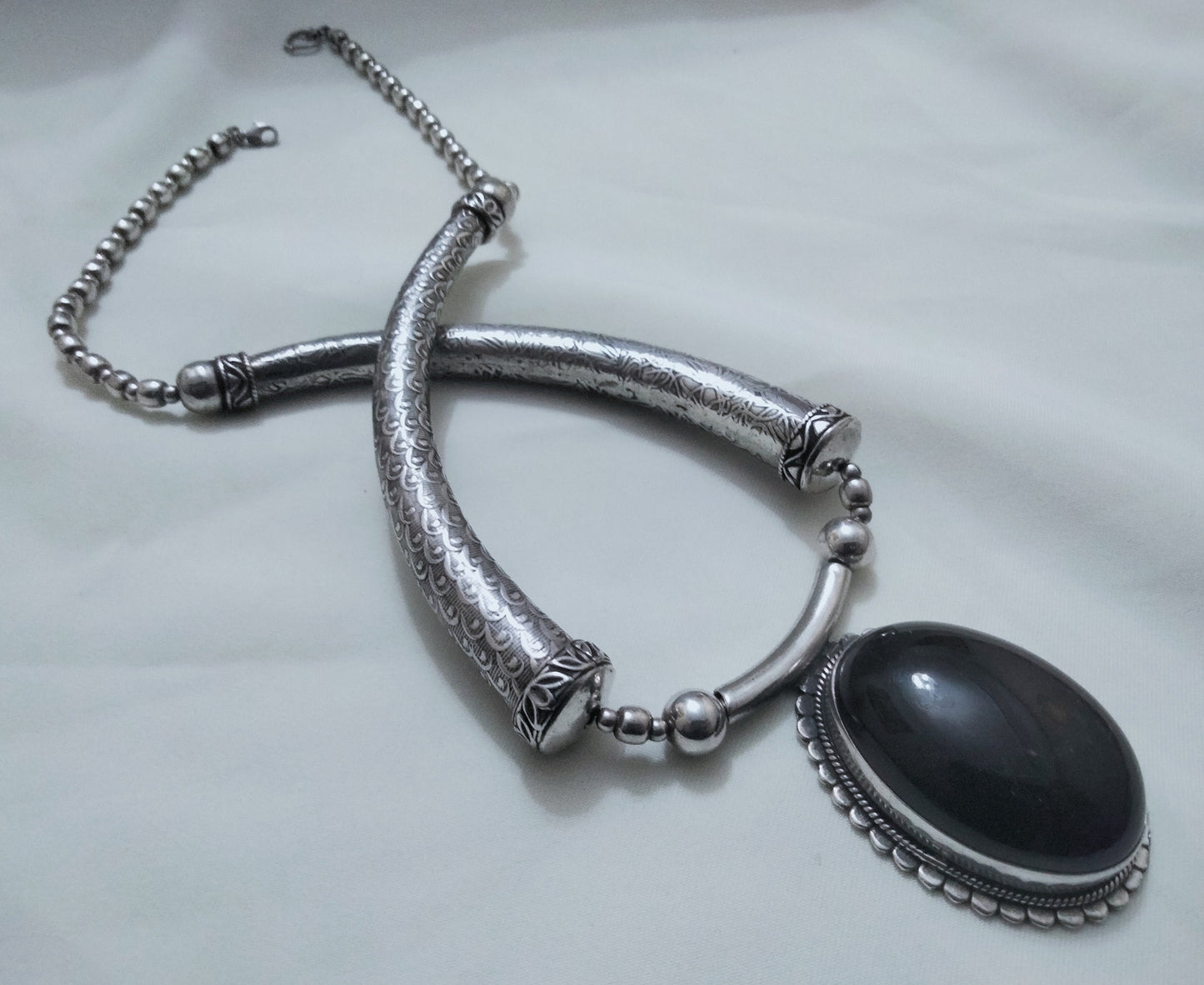 Sterling Silver Necklace with a Pretty Amethyst Stone, Berber Necklace, Sterling Silver Choker Necklace, Berber Jewelry, Boho.