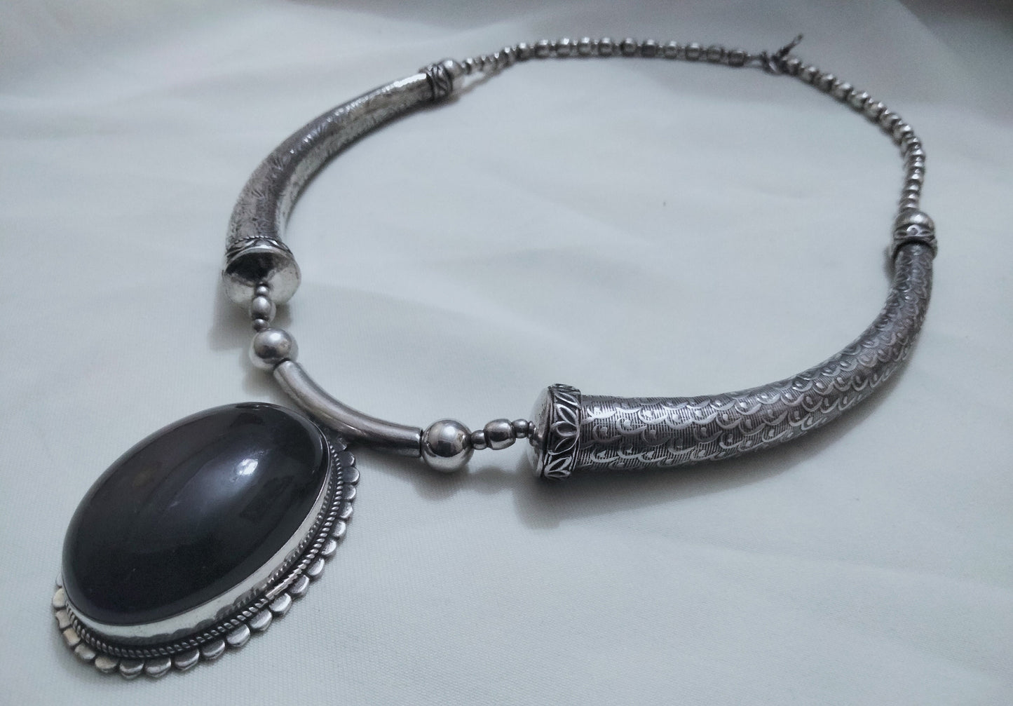 Sterling Silver Necklace with a Pretty Amethyst Stone, Berber Necklace, Sterling Silver Choker Necklace, Berber Jewelry, Boho.