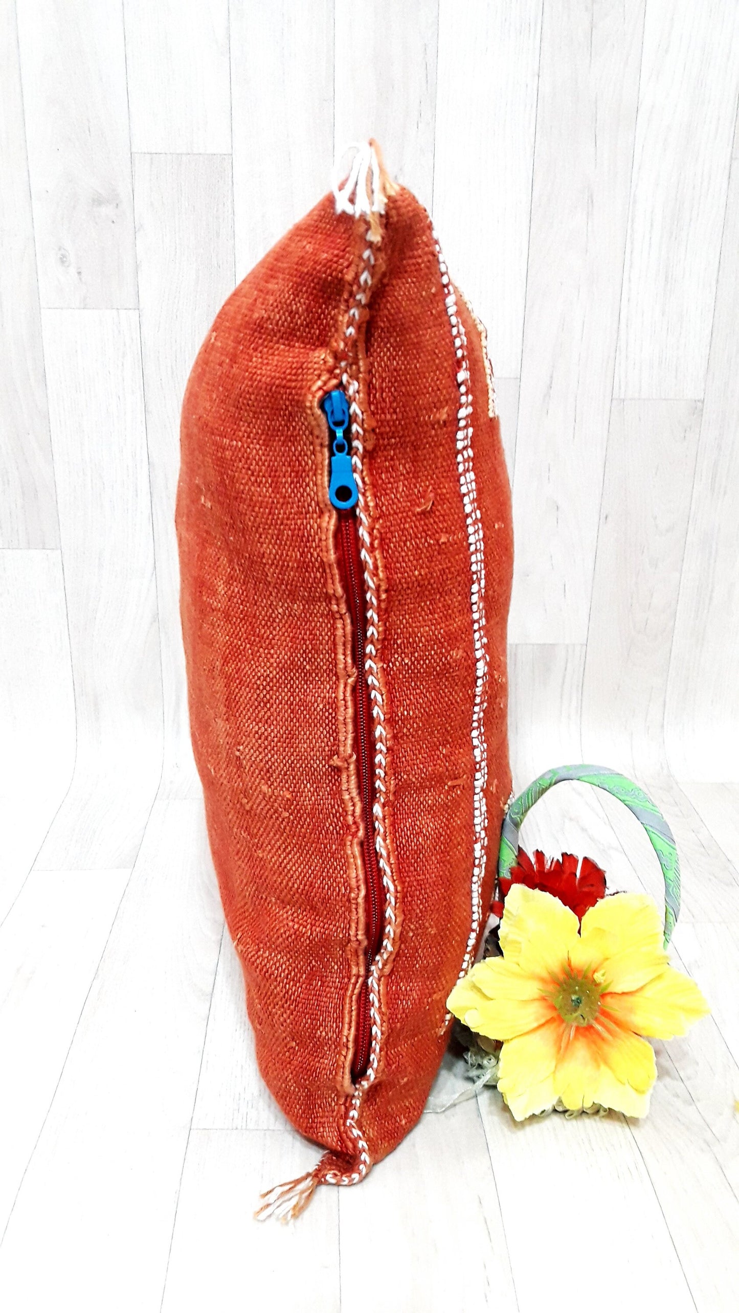 Cactus Silk Cushion Cover - Orange Sabra Pillow - Handmade Morocco Cushion