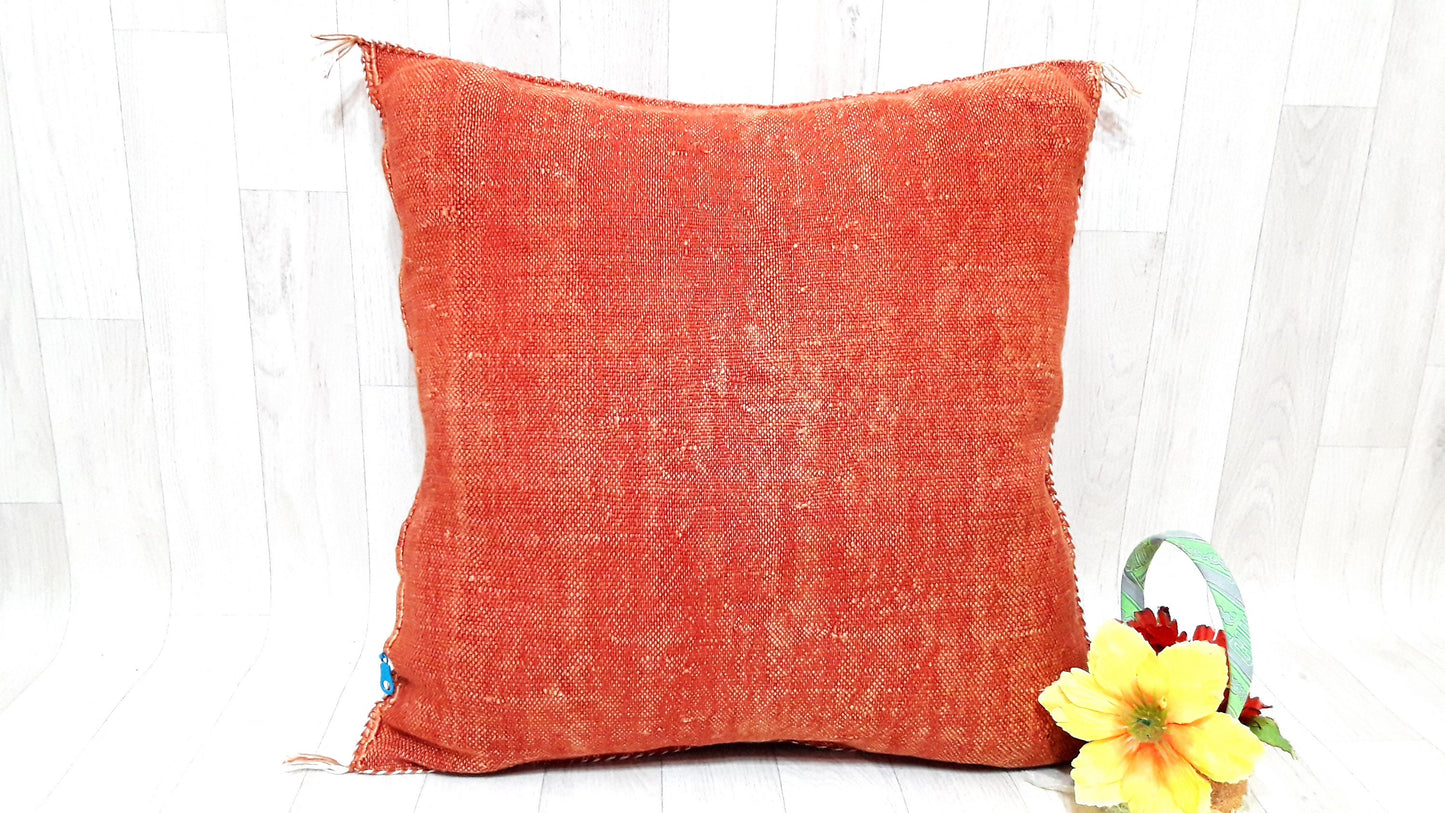 Cactus Silk Cushion Cover - Orange Sabra Pillow - Handmade Morocco Cushion