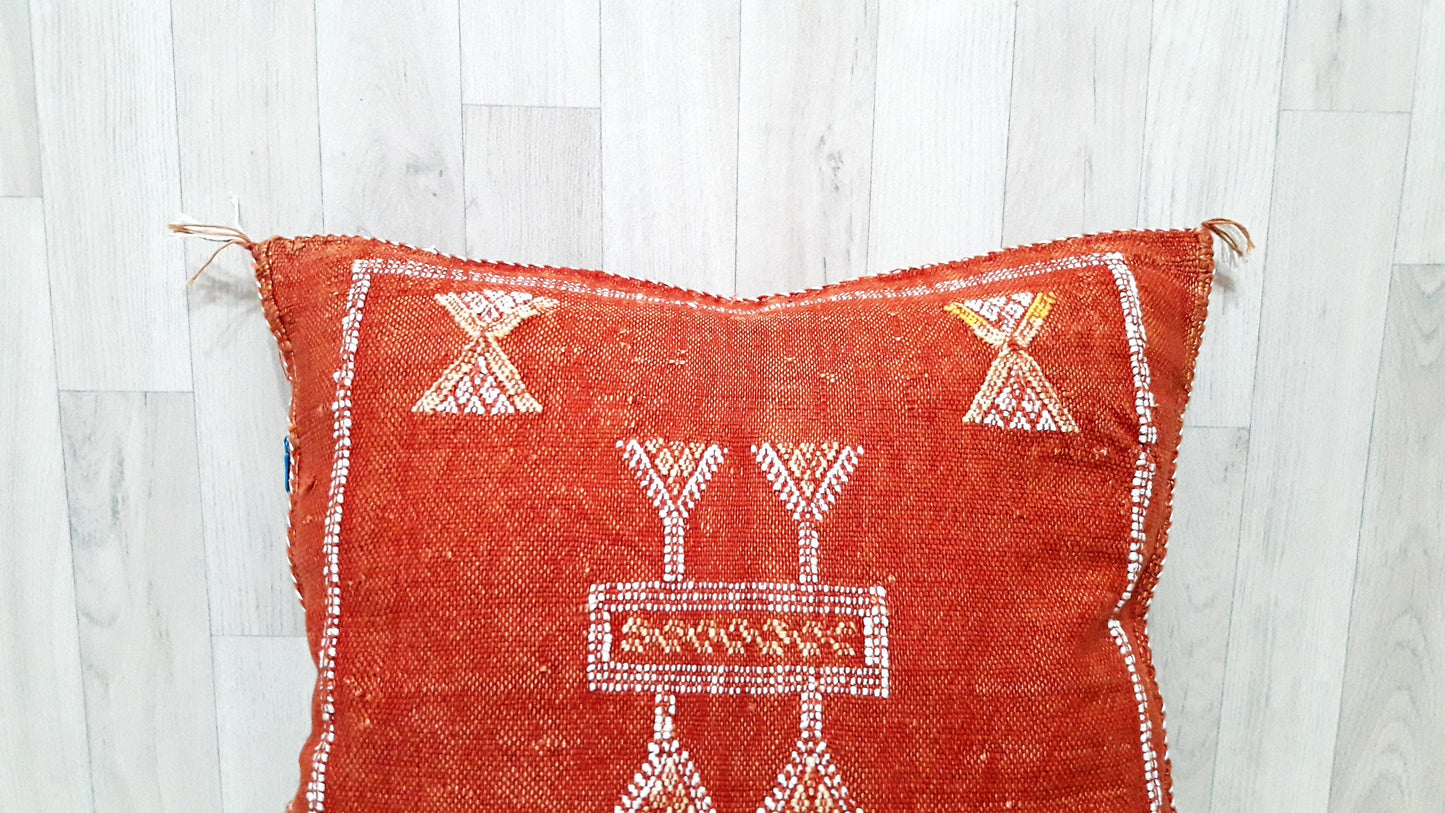 Cactus Silk Cushion Cover - Orange Sabra Pillow - Handmade Morocco Cushion