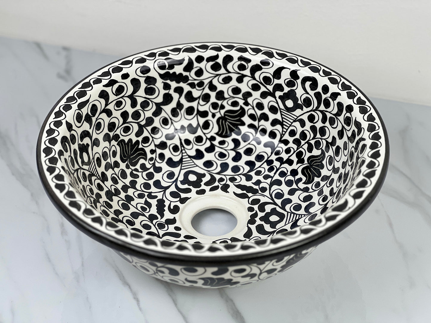 Bathroom Sink, Hand Painted Sink, Moroccan Handmade Vessel Sink, 14 Inch Sink Bowl, Flower Pattern Washbasin.