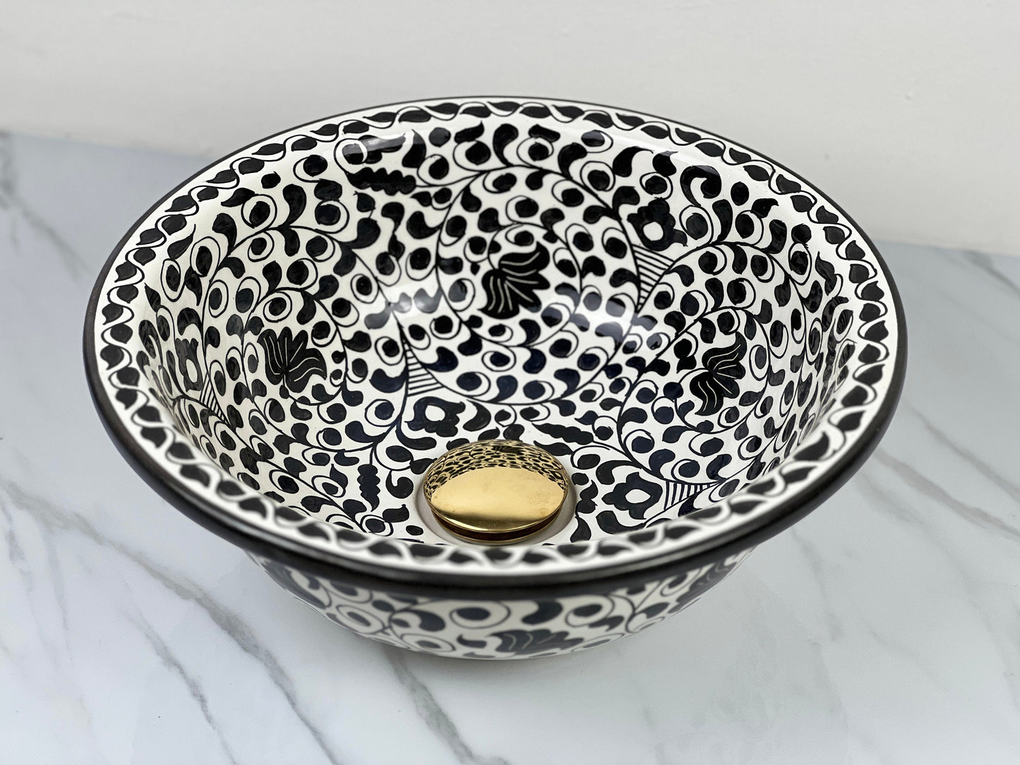 Bathroom Sink, Hand Painted Sink, Moroccan Handmade Vessel Sink, 14 Inch Sink Bowl, Flower Pattern Washbasin.