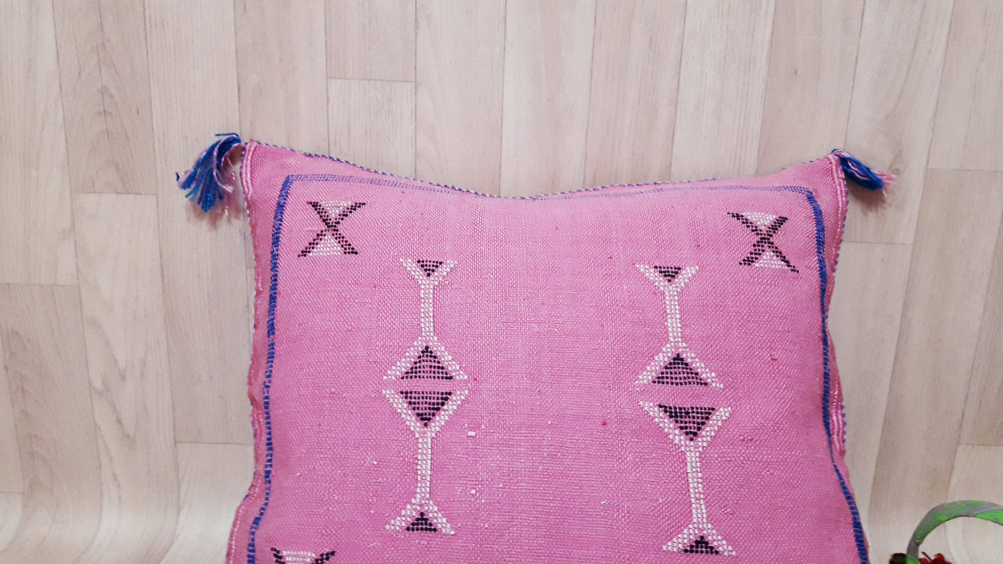Cactus Silk Pillow Cover, Moroccan Boho Throw Pillow ,Hand Woven Berber Pillow, Sabra Cactus Silk Cushion Cover,Pillow,Cushion.Home Decor