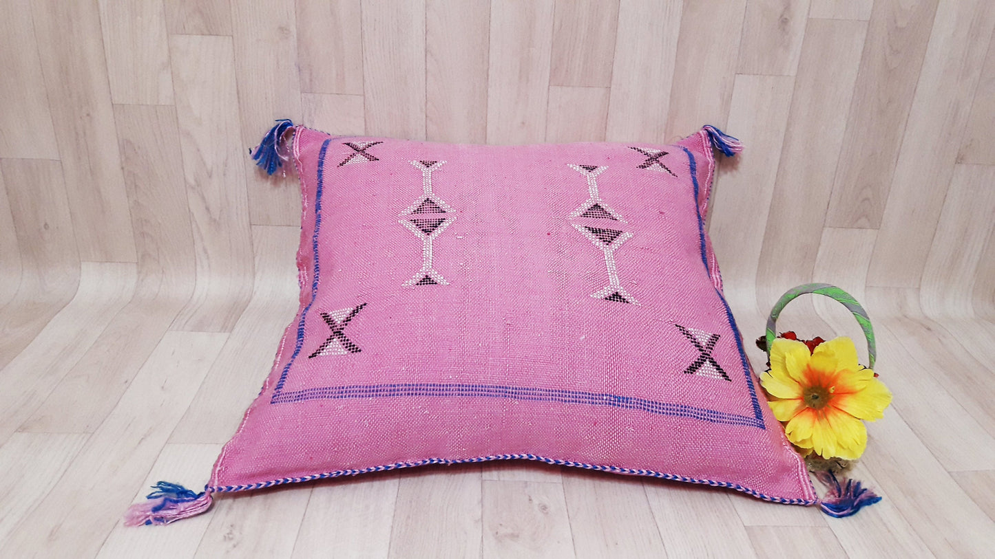 Cactus Silk Pillow Cover, Moroccan Boho Throw Pillow ,Hand Woven Berber Pillow, Sabra Cactus Silk Cushion Cover,Pillow,Cushion.Home Decor