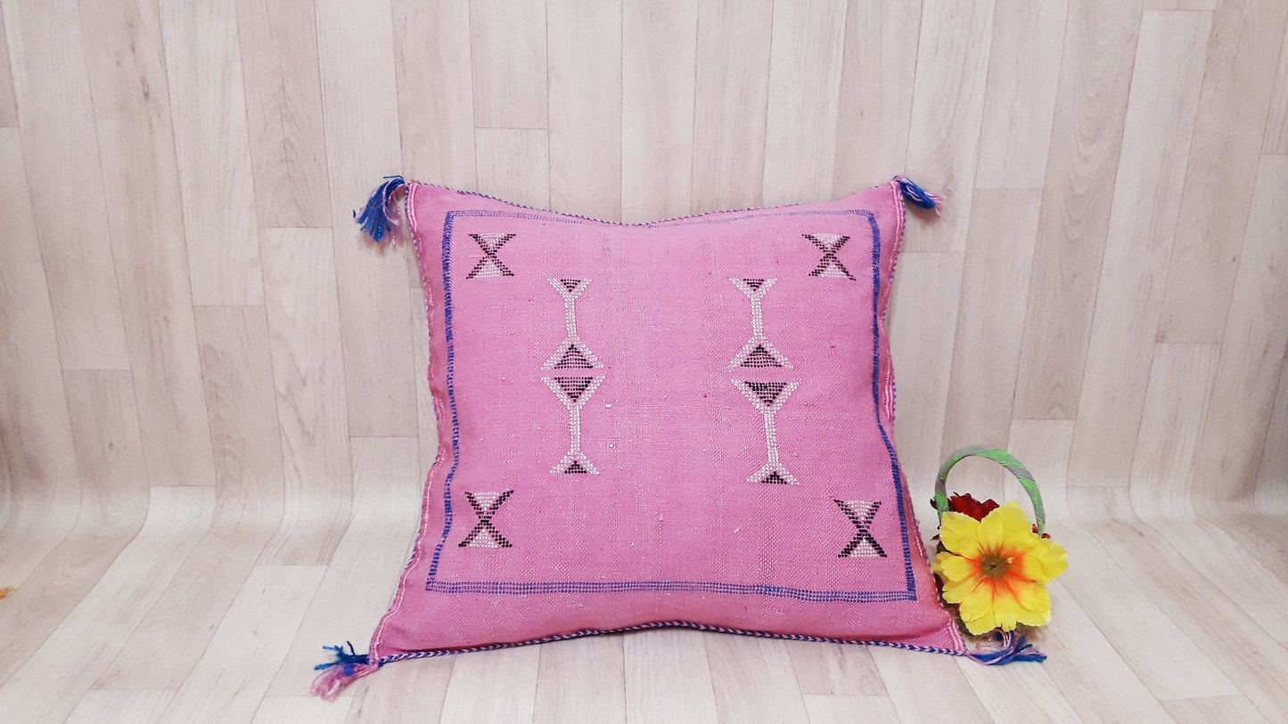 Cactus Silk Pillow Cover, Moroccan Boho Throw Pillow ,Hand Woven Berber Pillow, Sabra Cactus Silk Cushion Cover,Pillow,Cushion.Home Decor