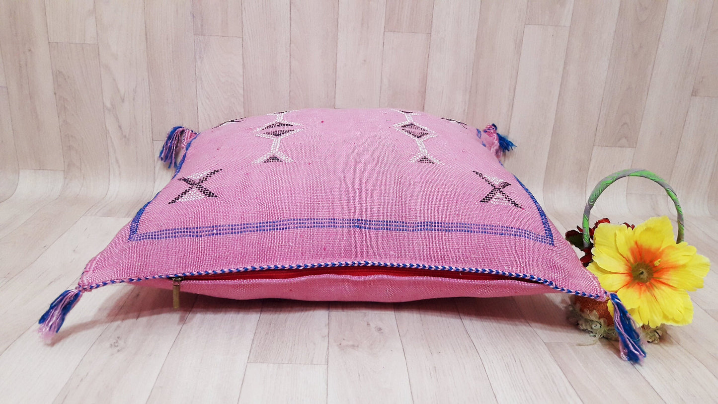 Cactus Silk Pillow Cover, Moroccan Boho Throw Pillow ,Hand Woven Berber Pillow, Sabra Cactus Silk Cushion Cover,Pillow,Cushion.Home Decor