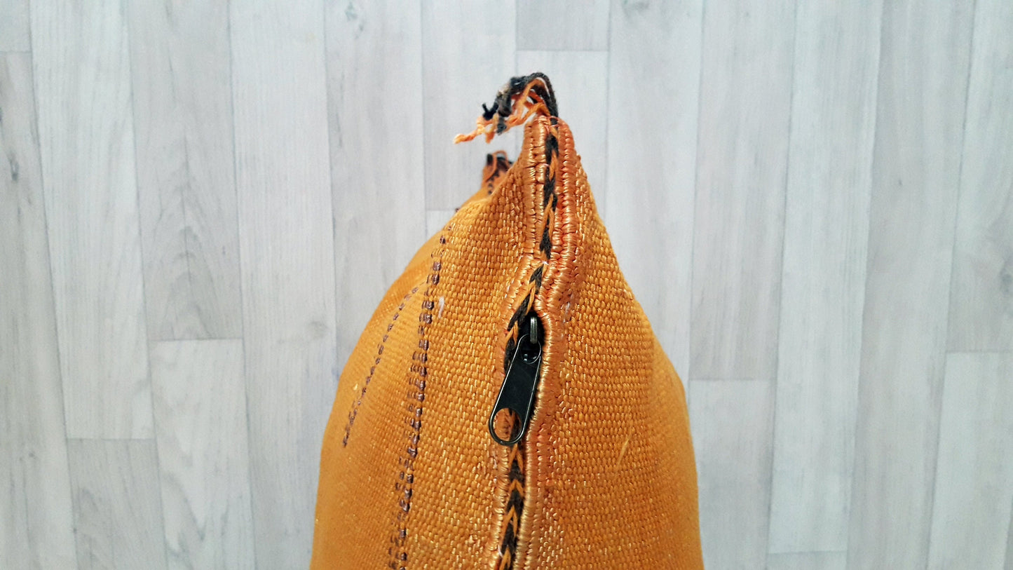 Cactus Silk Cushion Cover - Orange Sabra Pillow - Handmade Morocco Cushion