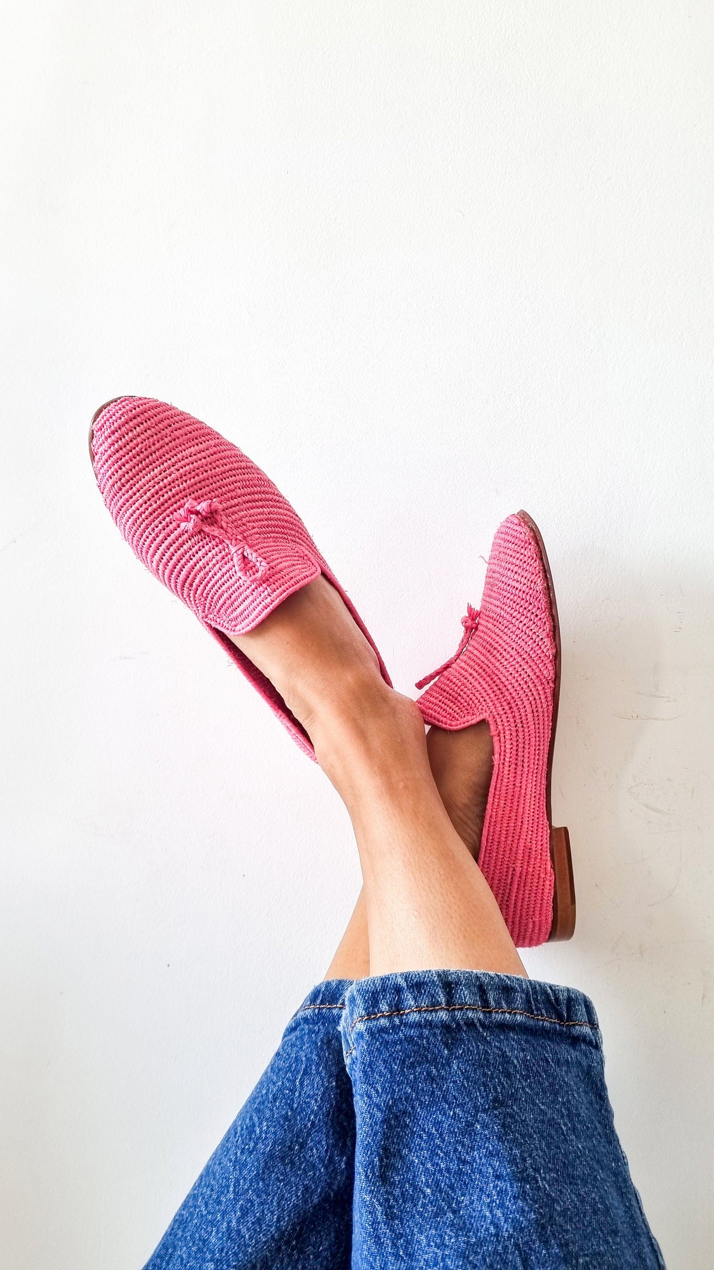 Ready to Ship Raffia Shoes Pink Handmade Raffia Loafer, Moroccan Shoes, Gift for Her