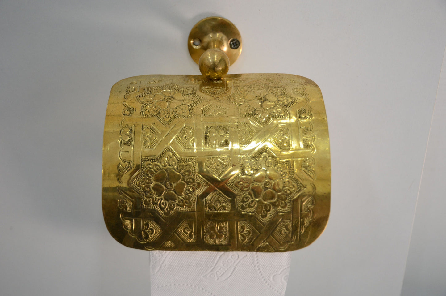 Vintage Brass Toilet Paper Holder, Ornamented Toilet Roll Hanger in Unlacquered Brass Finish