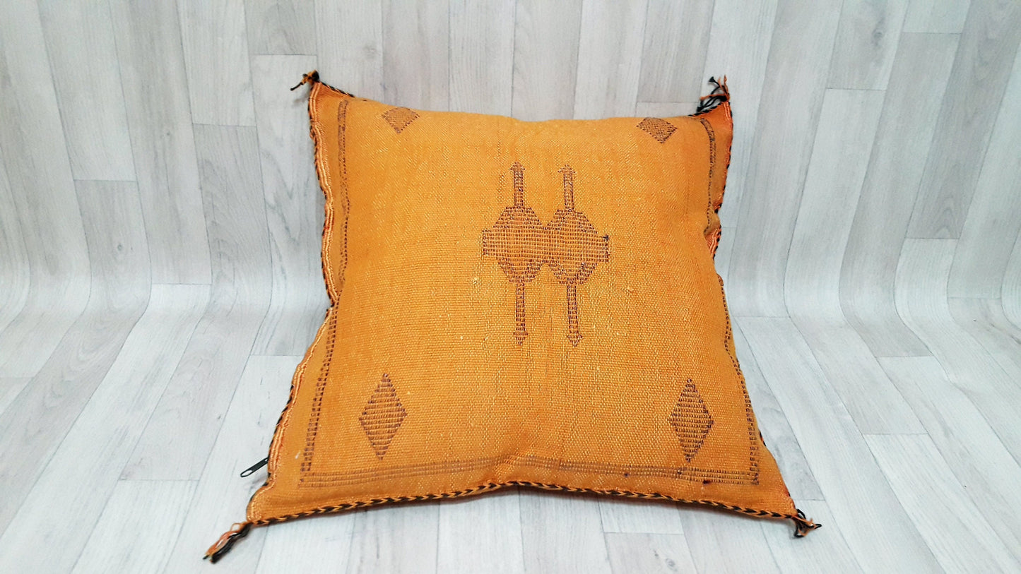 Cactus Silk Cushion Cover - Orange Sabra Pillow - Handmade Morocco Cushion