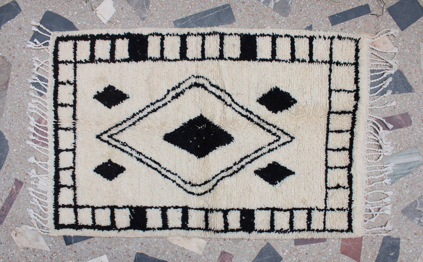 Morroccan Rug 3X5, Berber Teppich, Moroccan Rug Small, Black & White Moroccan Rug Beni Ourain, Hand-Knotted Wool Rug, Marokkanischer Teppich