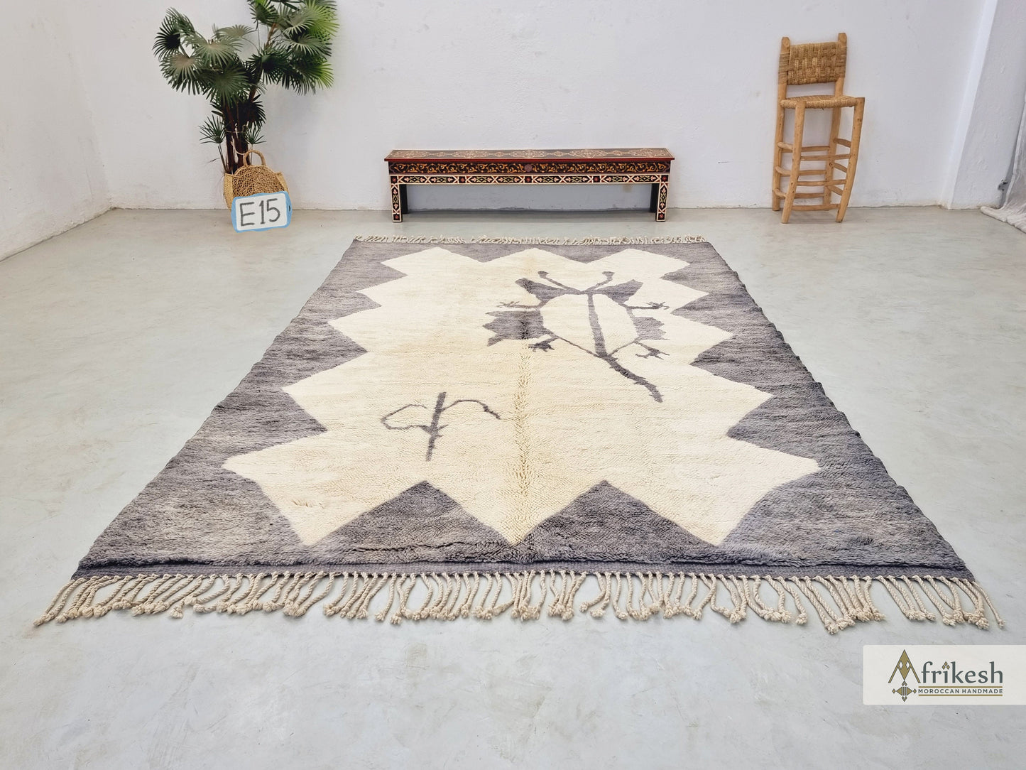 HANDMADE MRIRT RUG 6X9, Soft Moroccan Rug, Large White & Gray Rug, High Quality Wool Rug, Abstract Beni Mrirt Rug, Shagyy Berber Carpet.