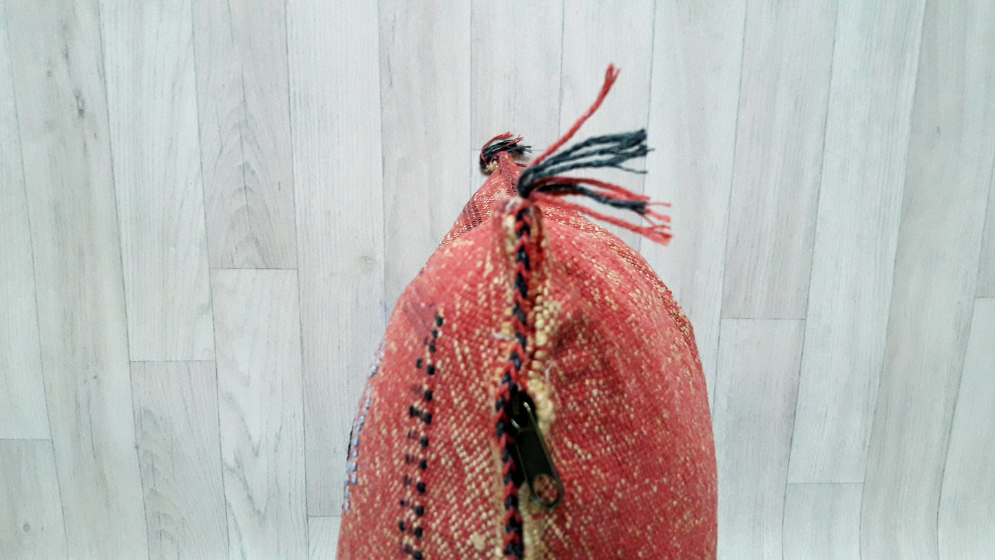Orange Cactus Silk Pillow Cover, Moroccan Boho Throw Pillow , Hand Woven Berber Pillow, Decorative Sabra Cactus Silk Cushion Cover