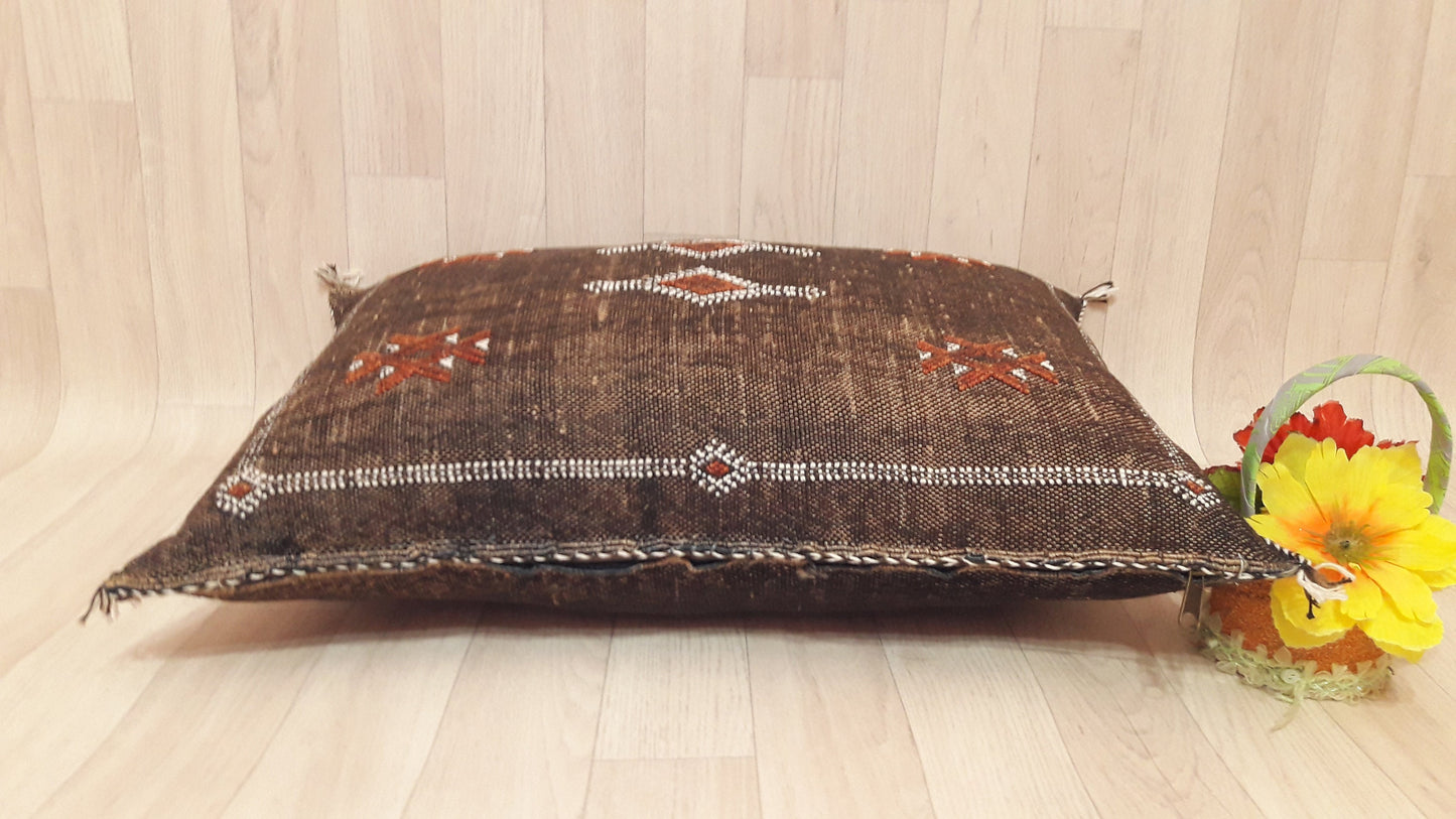 Cactus Silk Cushion Cover - Brown Sabra Pillow - Handmade Morocco Cushion