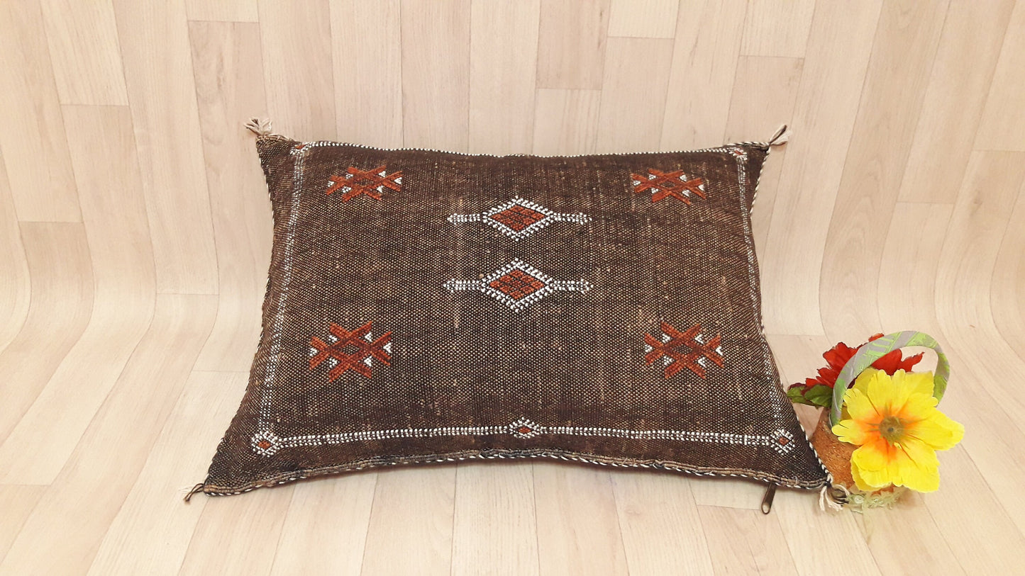 Cactus Silk Cushion Cover - Brown Sabra Pillow - Handmade Morocco Cushion