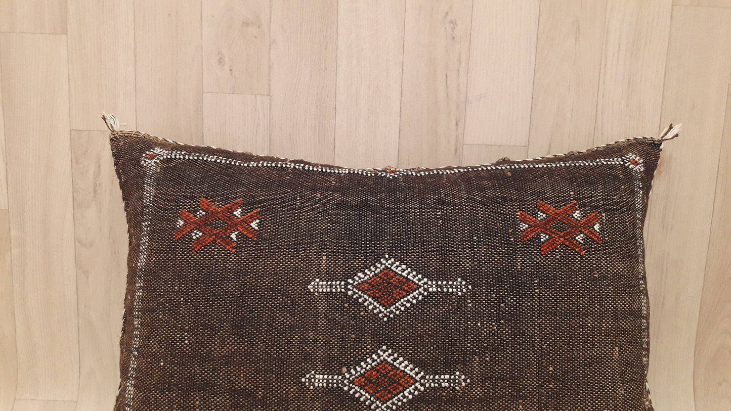 Cactus Silk Cushion Cover - Brown Sabra Pillow - Handmade Morocco Cushion