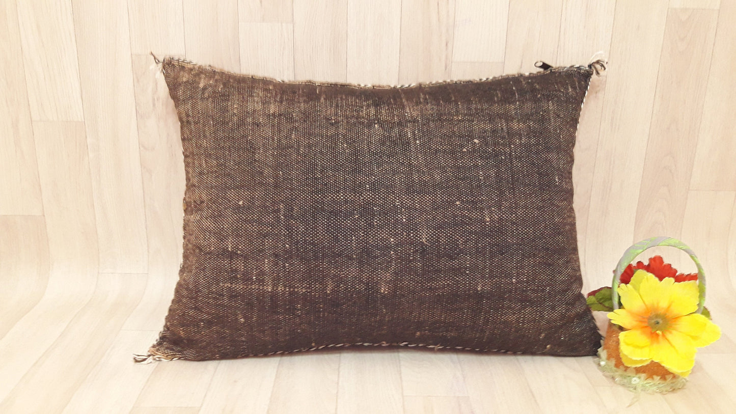 Cactus Silk Cushion Cover - Brown Sabra Pillow - Handmade Morocco Cushion