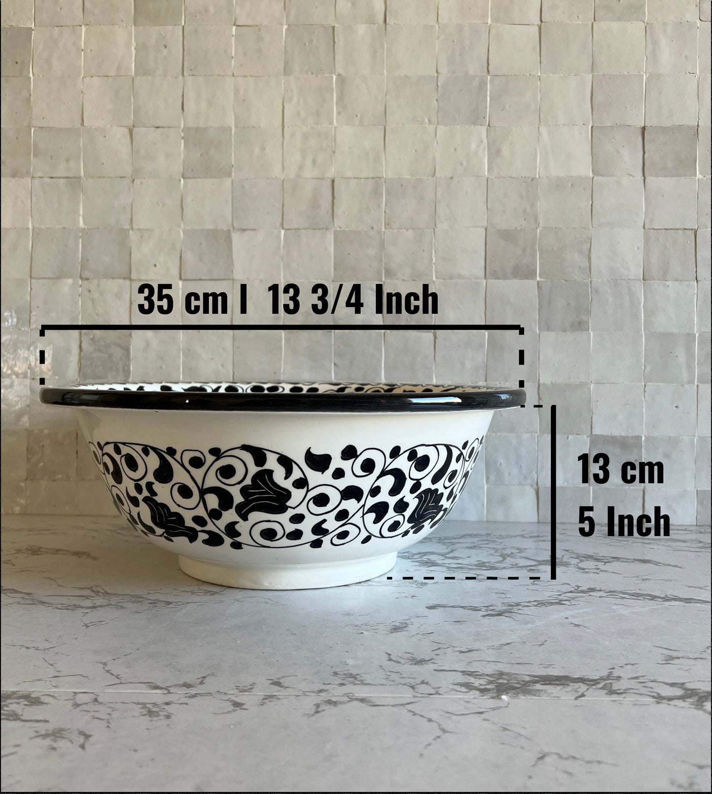 Bathroom Sink, Hand Painted Sink, Moroccan Handmade Vessel Sink, 14 Inch Sink Bowl, Flower Pattern Washbasin.