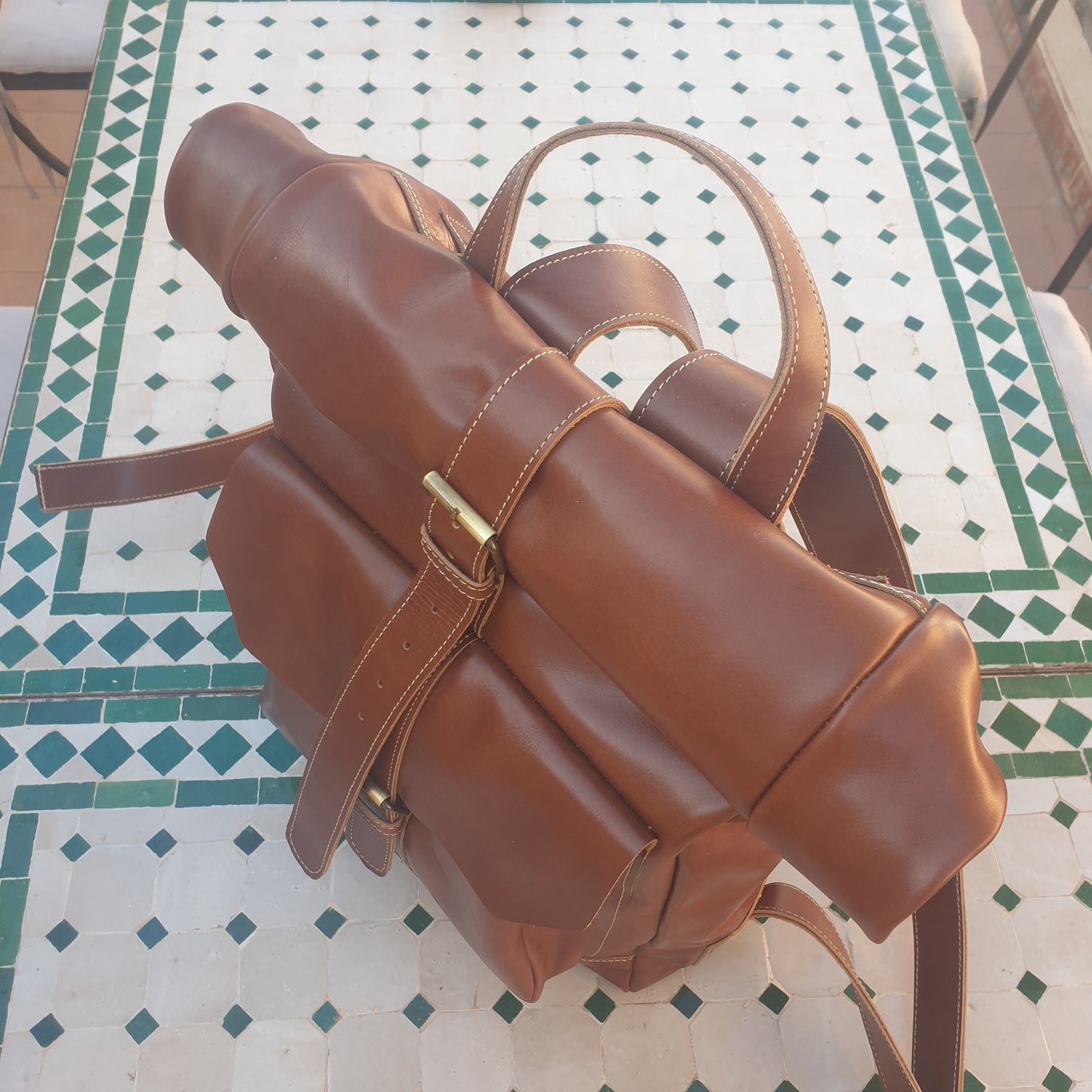 Leather Backpack Roll Top Rucksack Travel Bag Laptop Bag Purse Cowhide