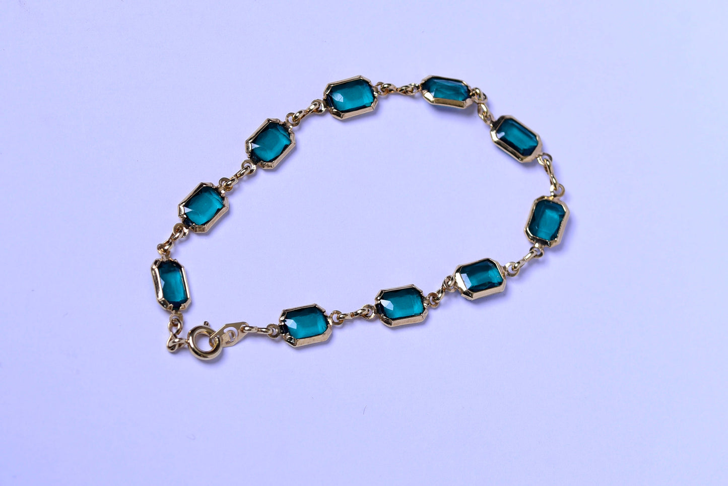 Necklace Gold Filled Dainty Emerald Green Crystal Bracelet Waterproof Stainless Steel , Green Square Hunter Bracelet