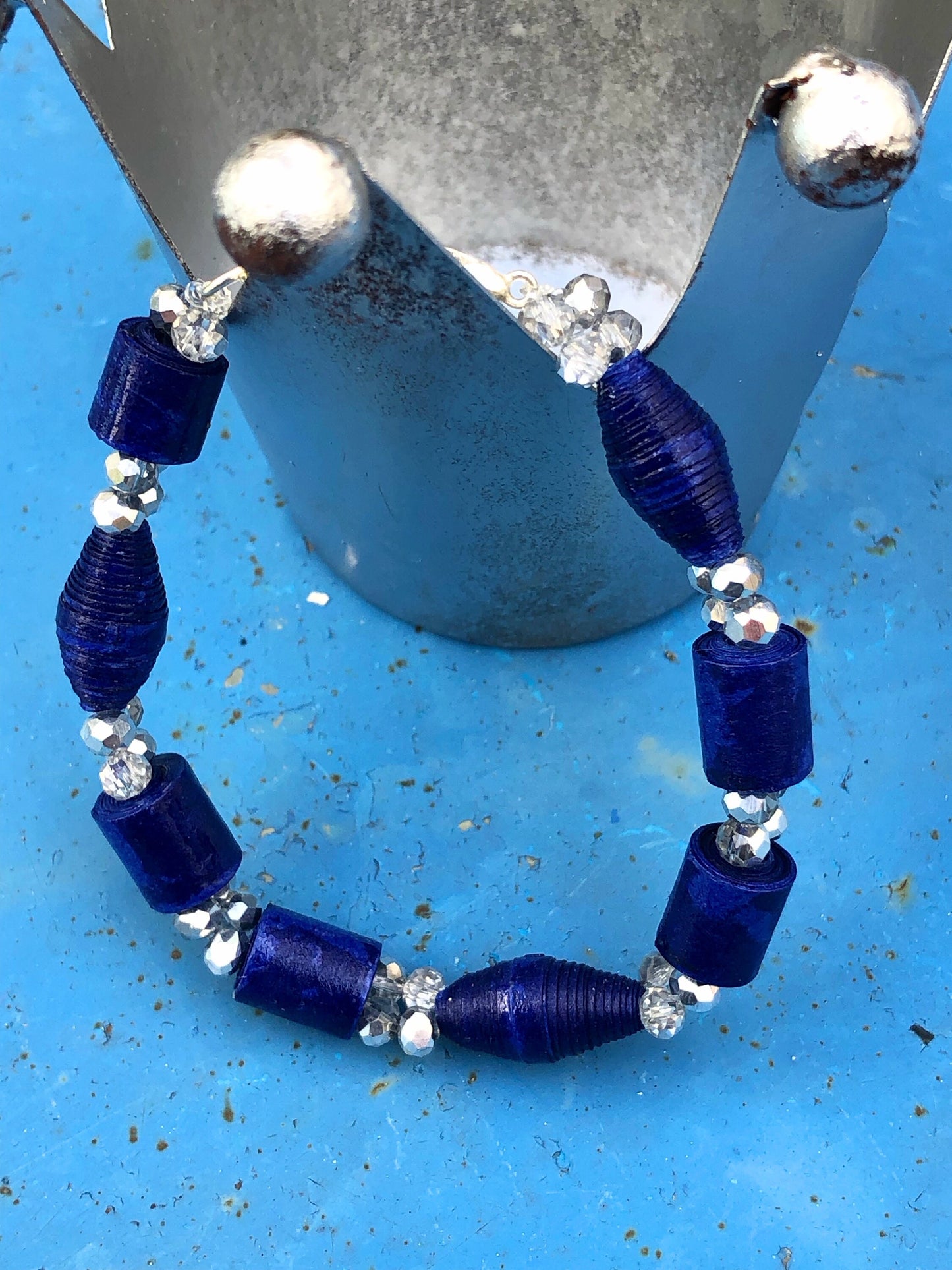 Blue and Silver Paperbead Bracelet | Jewelry from Morocco | Moroccan Design | Ecofriendly Bracelet | Women’S Bracelet | Paper Art