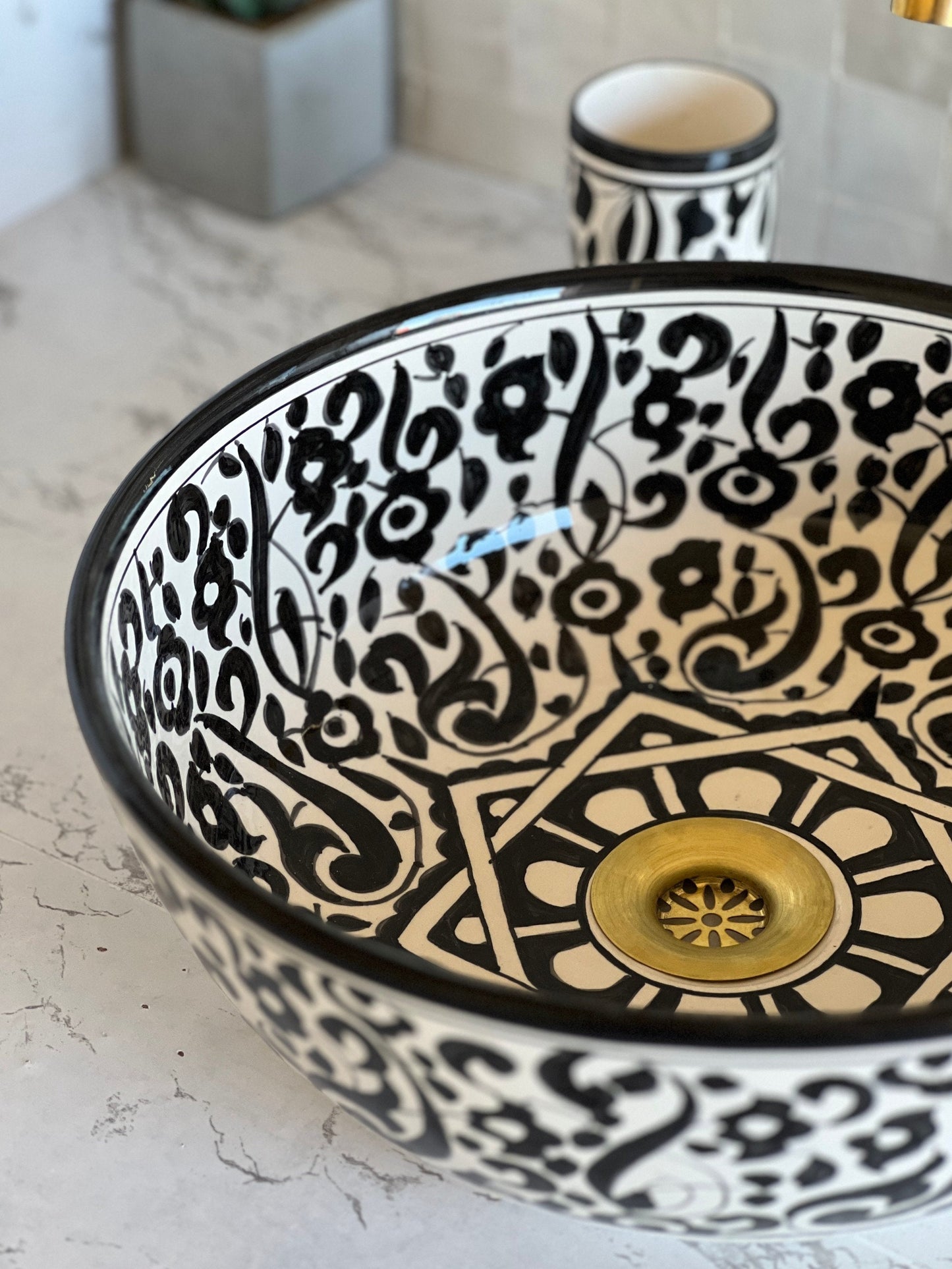 Antique Wash Basin, Vessel Sink, Bathroom Basin, Sink Bowl, Moroccan Handmade Ceramic Basin, Free Gift INCLUDED