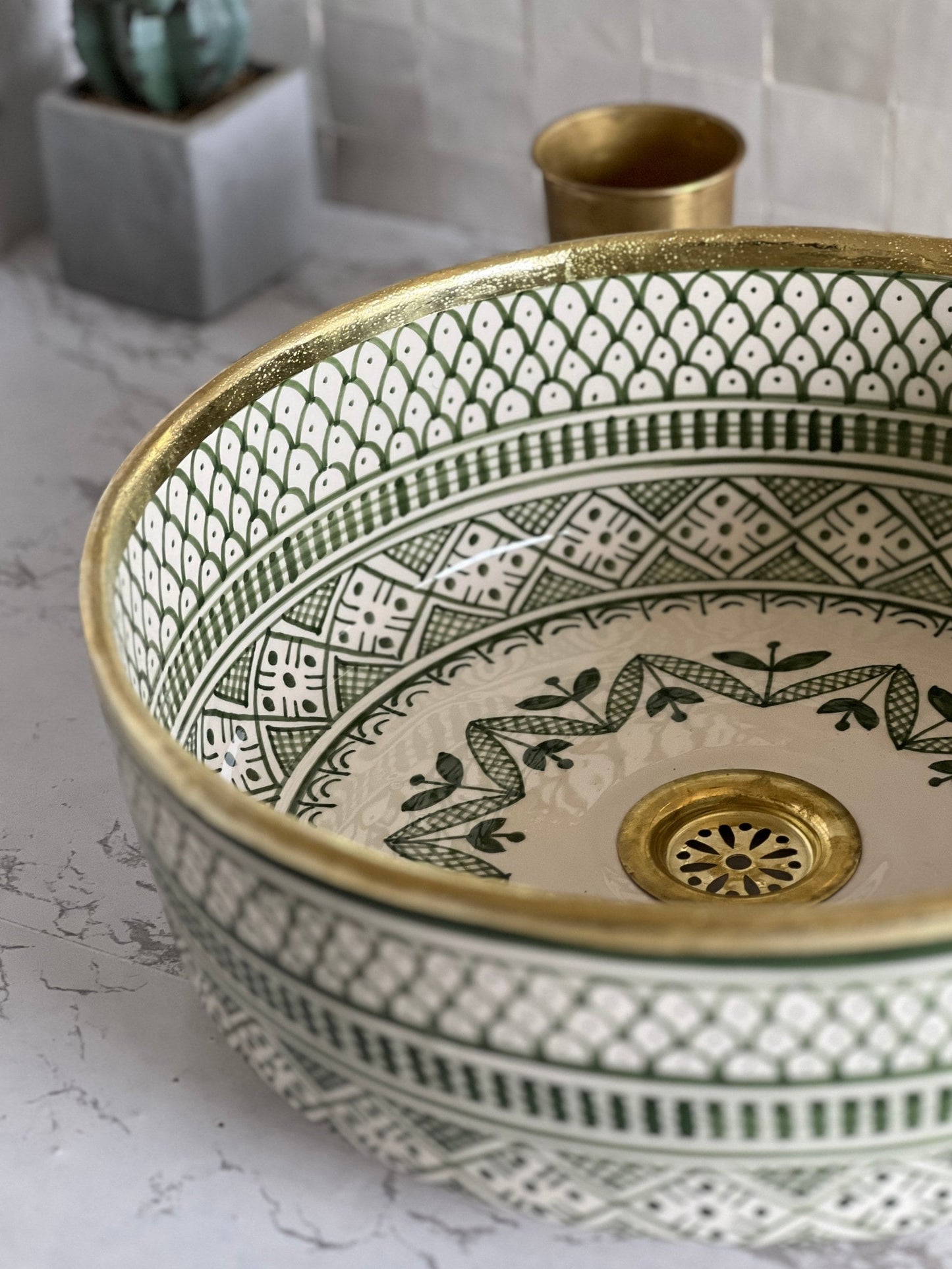 Antique Sink with Brass Rim Edge, Vessel Sink, Sink Bowl, Ceramic Basin, Hand Wash Basin, Free Gift INCLUDED