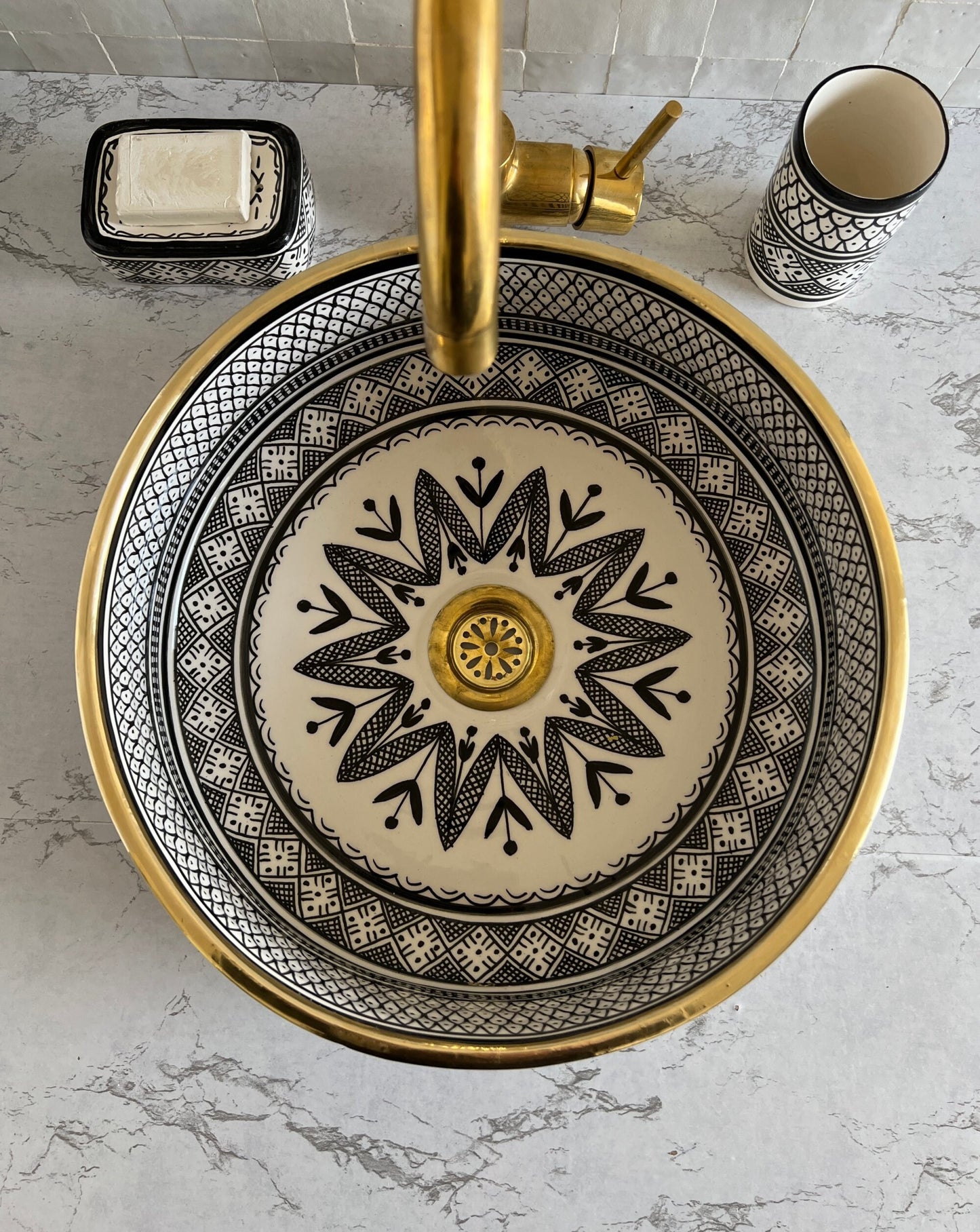 Antique Sink with Brass Rim Edge, Vessel Sink, Sink Bowl, Ceramic Basin, Hand Wash Basin, Free Gift INCLUDED