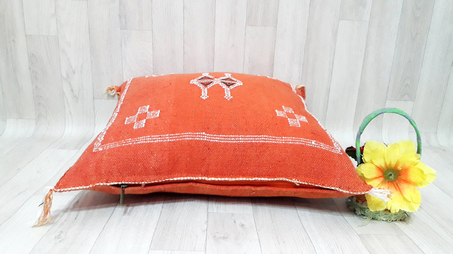 Orange Cactus Silk Pillow, Moroccan Cactus Silk Cushion,Morocco Pillow Handmade Sabra Pillow, Throw Pillow, Decorative Pillow, Home Decor.