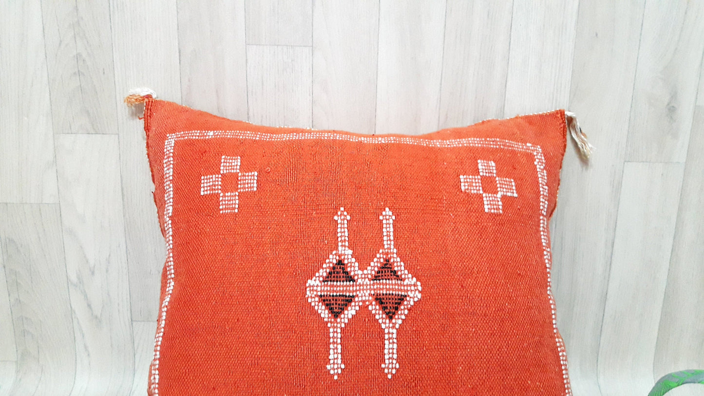 Orange Cactus Silk Pillow, Moroccan Cactus Silk Cushion,Morocco Pillow Handmade Sabra Pillow, Throw Pillow, Decorative Pillow, Home Decor.