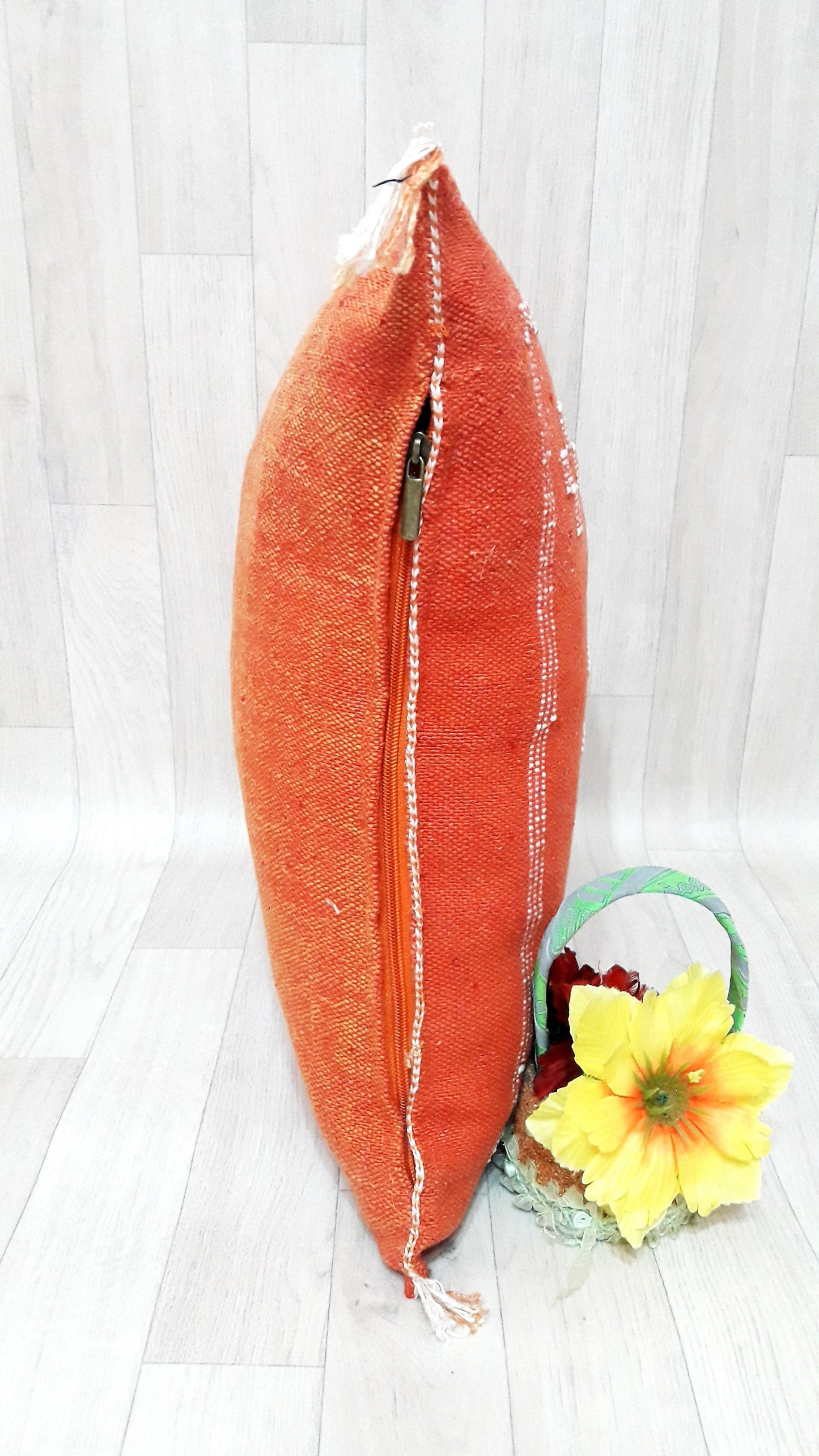 Orange Cactus Silk Pillow, Moroccan Cactus Silk Cushion,Morocco Pillow Handmade Sabra Pillow, Throw Pillow, Decorative Pillow, Home Decor.