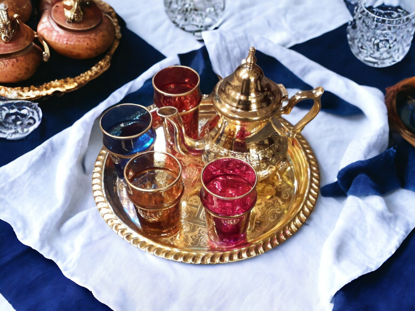 Exquisite Moroccan Tea Set: Elegance, Tradition Handcrafted Teapot Authentic, Tea Rituals Tea Set, Golden Teapot, Set of 4 Tea Cups