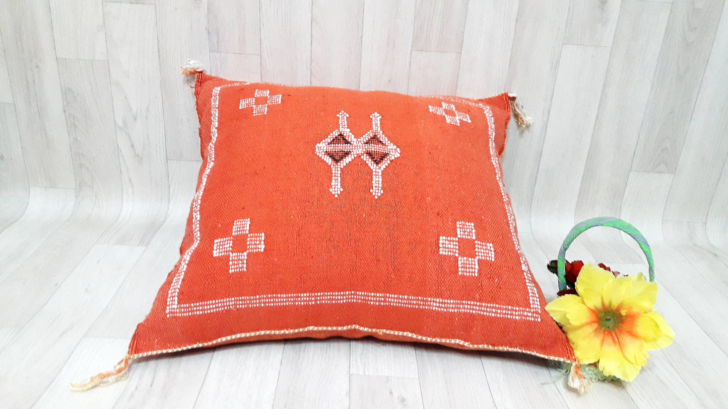 Orange Cactus Silk Pillow, Moroccan Cactus Silk Cushion,Morocco Pillow Handmade Sabra Pillow, Throw Pillow, Decorative Pillow, Home Decor.