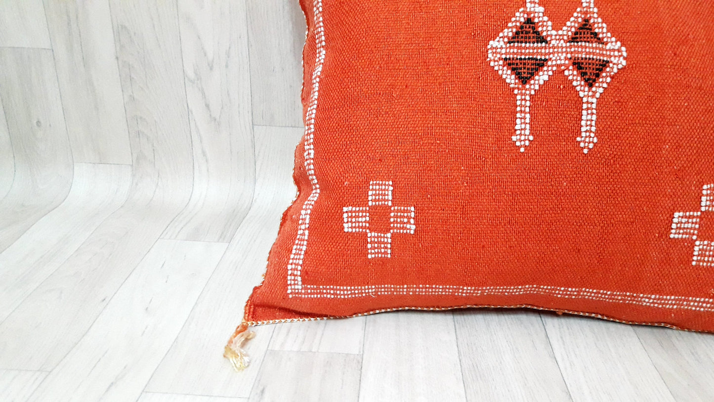 Orange Cactus Silk Pillow, Moroccan Cactus Silk Cushion,Morocco Pillow Handmade Sabra Pillow, Throw Pillow, Decorative Pillow, Home Decor.