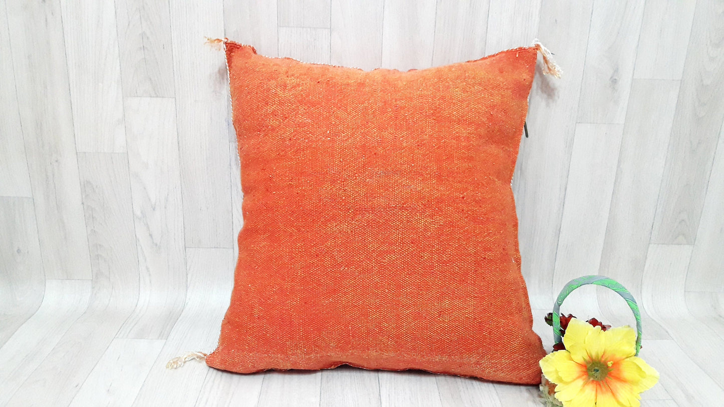 Orange Cactus Silk Pillow, Moroccan Cactus Silk Cushion,Morocco Pillow Handmade Sabra Pillow, Throw Pillow, Decorative Pillow, Home Decor.