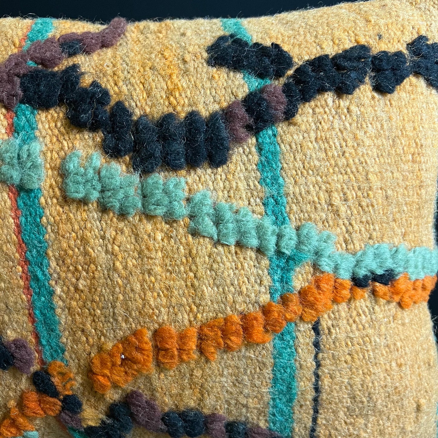 Vintage Moroccan Pillow, Handmade Cushions, Natural Wool Pillow, Orange Pillow,