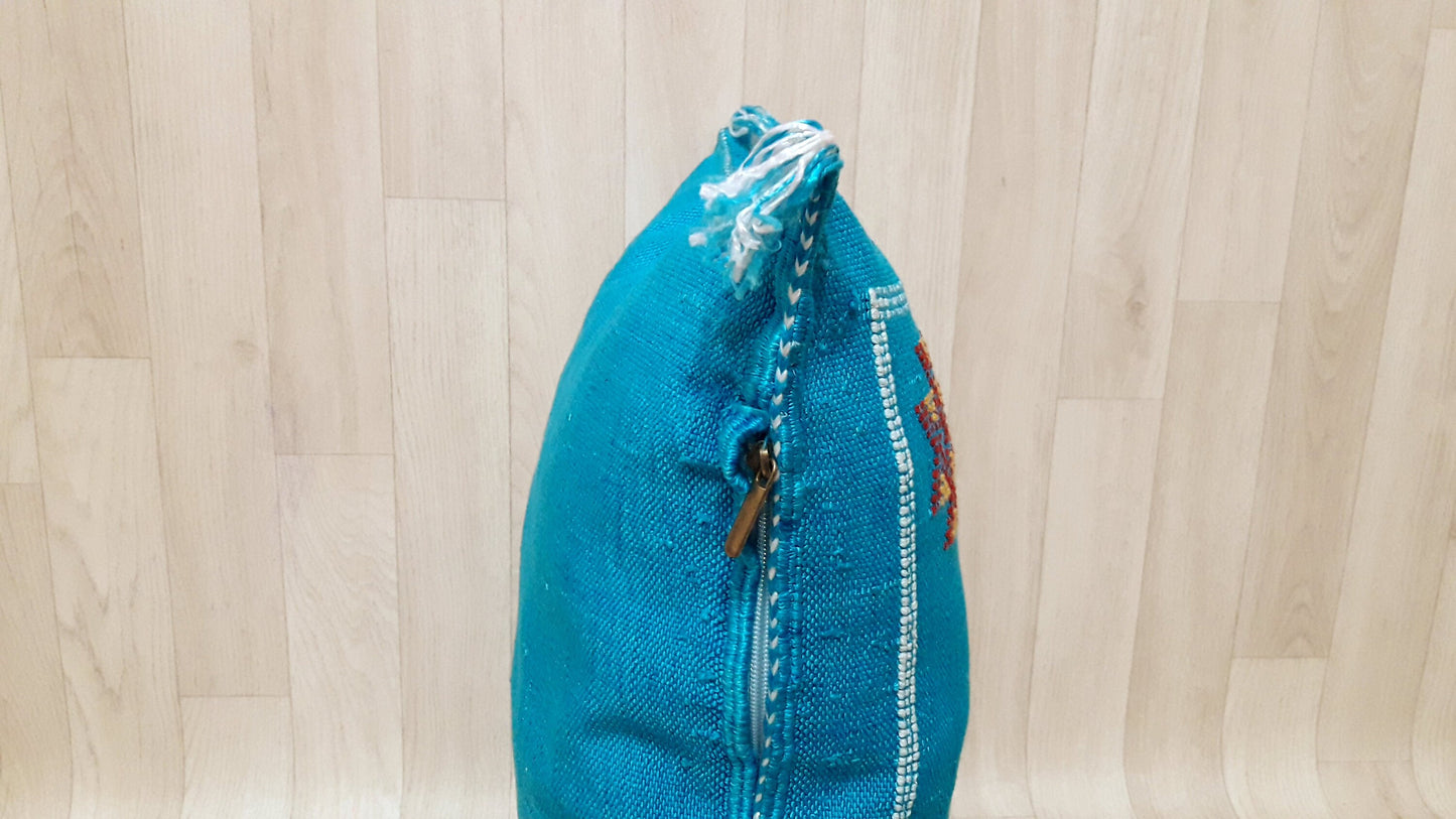 Cactus Silk Cushion Cover - Turquoise Sabra Pillow - Handmade Morocco Cushion