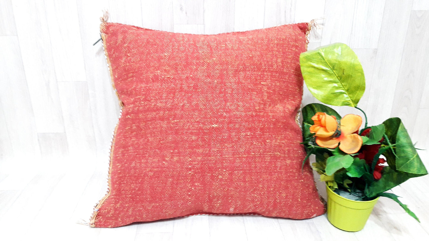 Orange Cactus Silk Pillow Cover, Moroccan Boho Throw Pillow , Hand Woven Berber Pillow, Sabra Cactus Silk Cushion,Home Decor