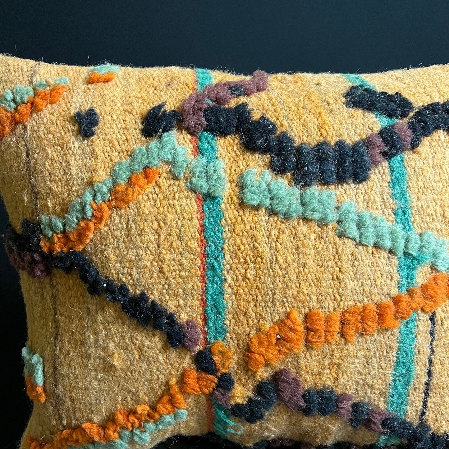 Vintage Moroccan Pillow, Handmade Cushions, Natural Wool Pillow, Orange Pillow,