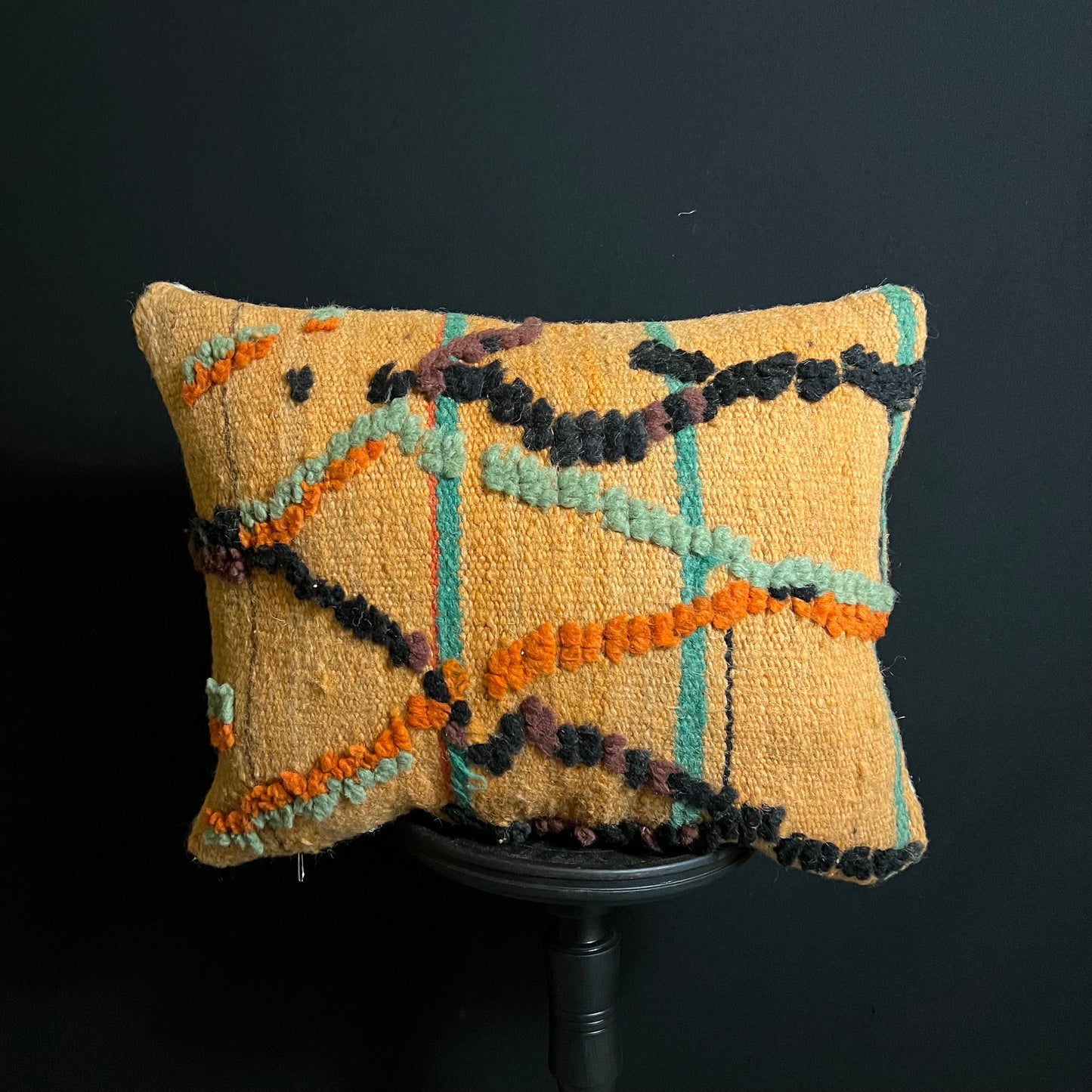 Vintage Moroccan Pillow, Handmade Cushions, Natural Wool Pillow, Orange Pillow,