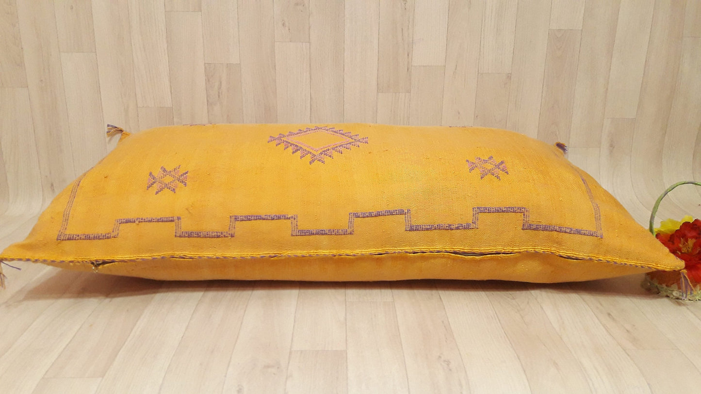 Cactus Silk Cushion Cover - Yellow Sabra Pillow - Handmade Morocco Cushion