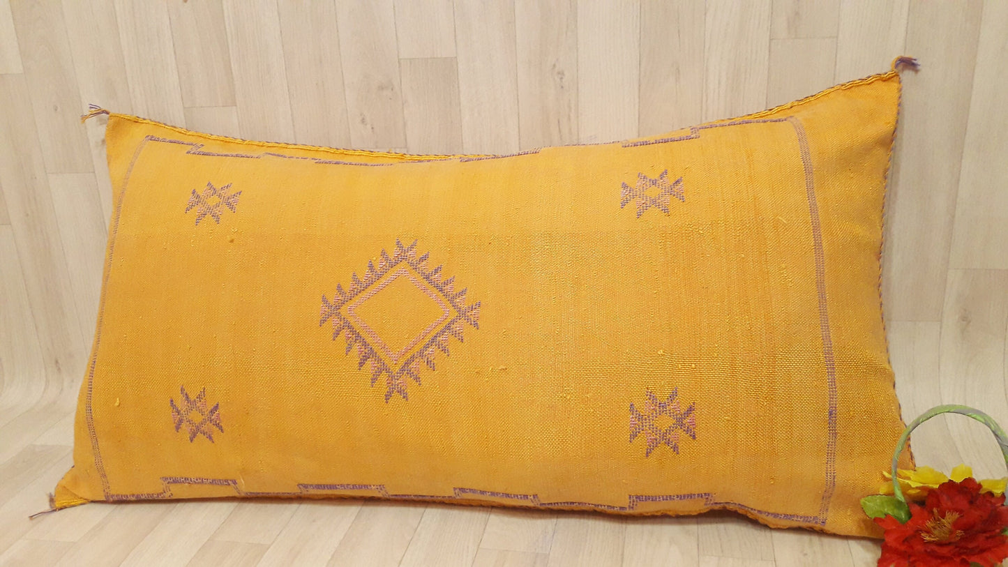 Cactus Silk Cushion Cover - Yellow Sabra Pillow - Handmade Morocco Cushion