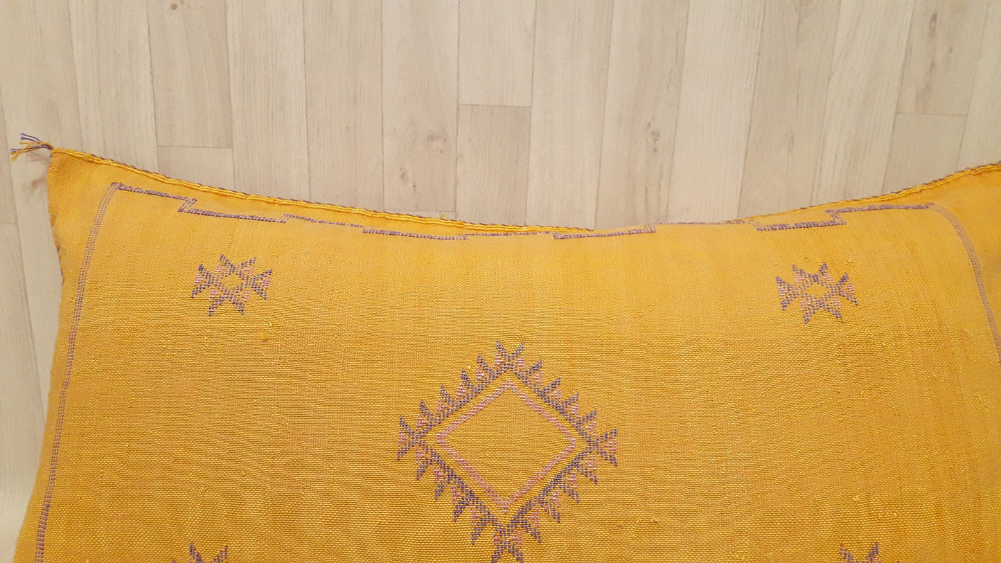 Cactus Silk Cushion Cover - Yellow Sabra Pillow - Handmade Morocco Cushion