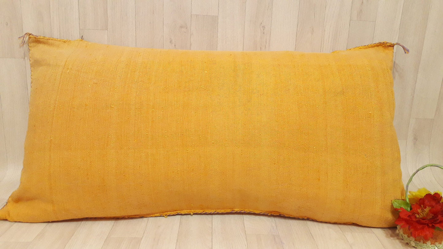 Cactus Silk Cushion Cover - Yellow Sabra Pillow - Handmade Morocco Cushion