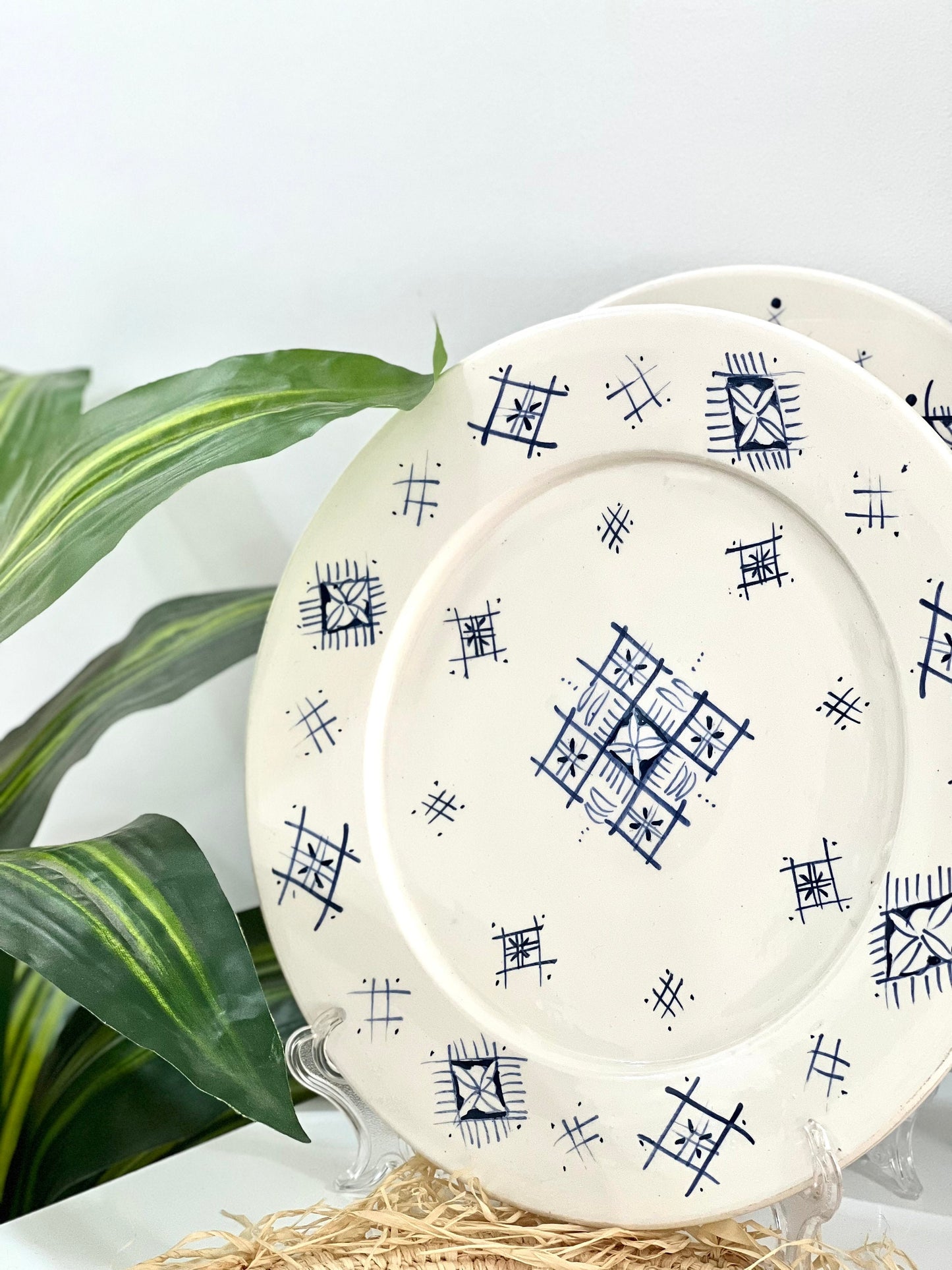 Set of 2 Handmade and Hand-Painted Moroccan Ceramic Plate - Moroccan Serving Platter - Kitchen Serving Platter - Handmade Pottery Dish Set