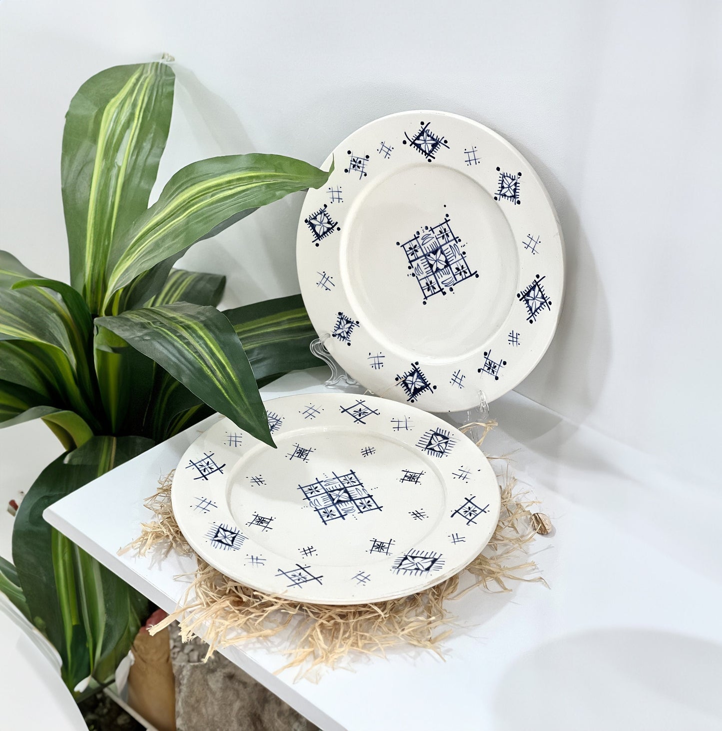 Set of 2 Handmade and Hand-Painted Moroccan Ceramic Plate - Moroccan Serving Platter - Kitchen Serving Platter - Handmade Pottery Dish Set