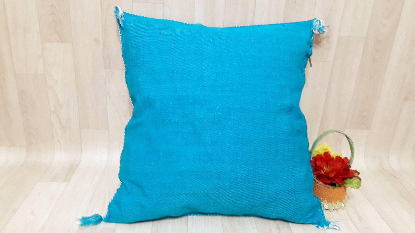 Cactus Silk Cushion Cover - Turquoise Sabra Pillow - Handmade Morocco Cushion